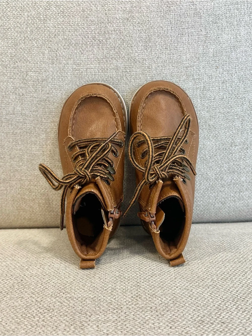 GAP Toddler Boys Brown Lace-Up Boots Size 8 Side Zip Excellent Used Condition